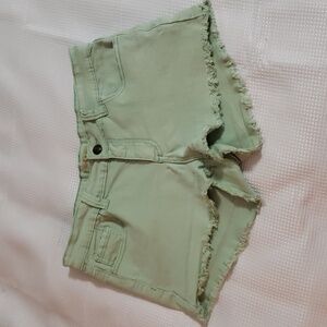 Lost.  Pastel Green, Raw Hem, Mid-rise, Shorty Shorts. Size 30